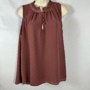 Gibsonlook Woven Swiss Dot Lightweight Sleeveless Tank Top Blouse Berry M